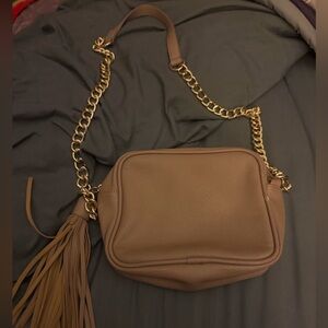 JustFab Tan Crossbody Bag with Gold Chain